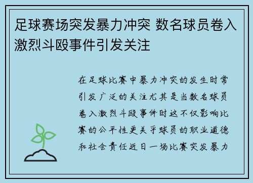 足球赛场突发暴力冲突 数名球员卷入激烈斗殴事件引发关注