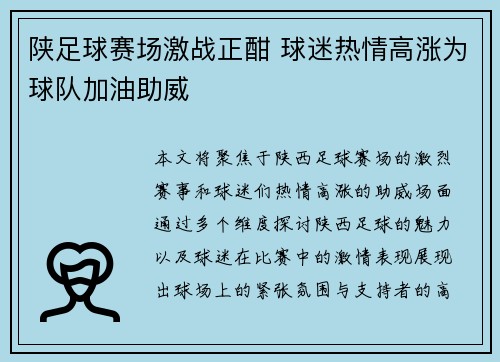 陕足球赛场激战正酣 球迷热情高涨为球队加油助威